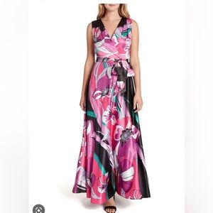 Tahari ASL Long Belted Flower Sleeveless Maxi Dress With Pockets 14